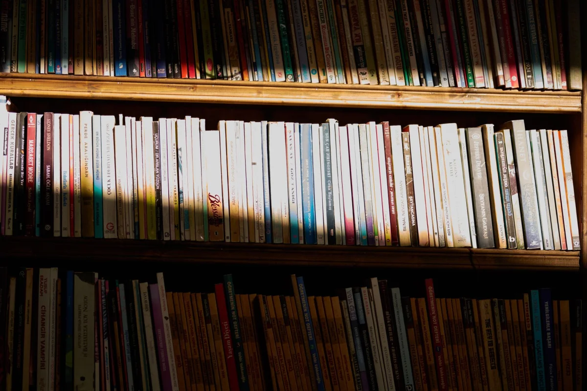 A shelf of reference books and style guides