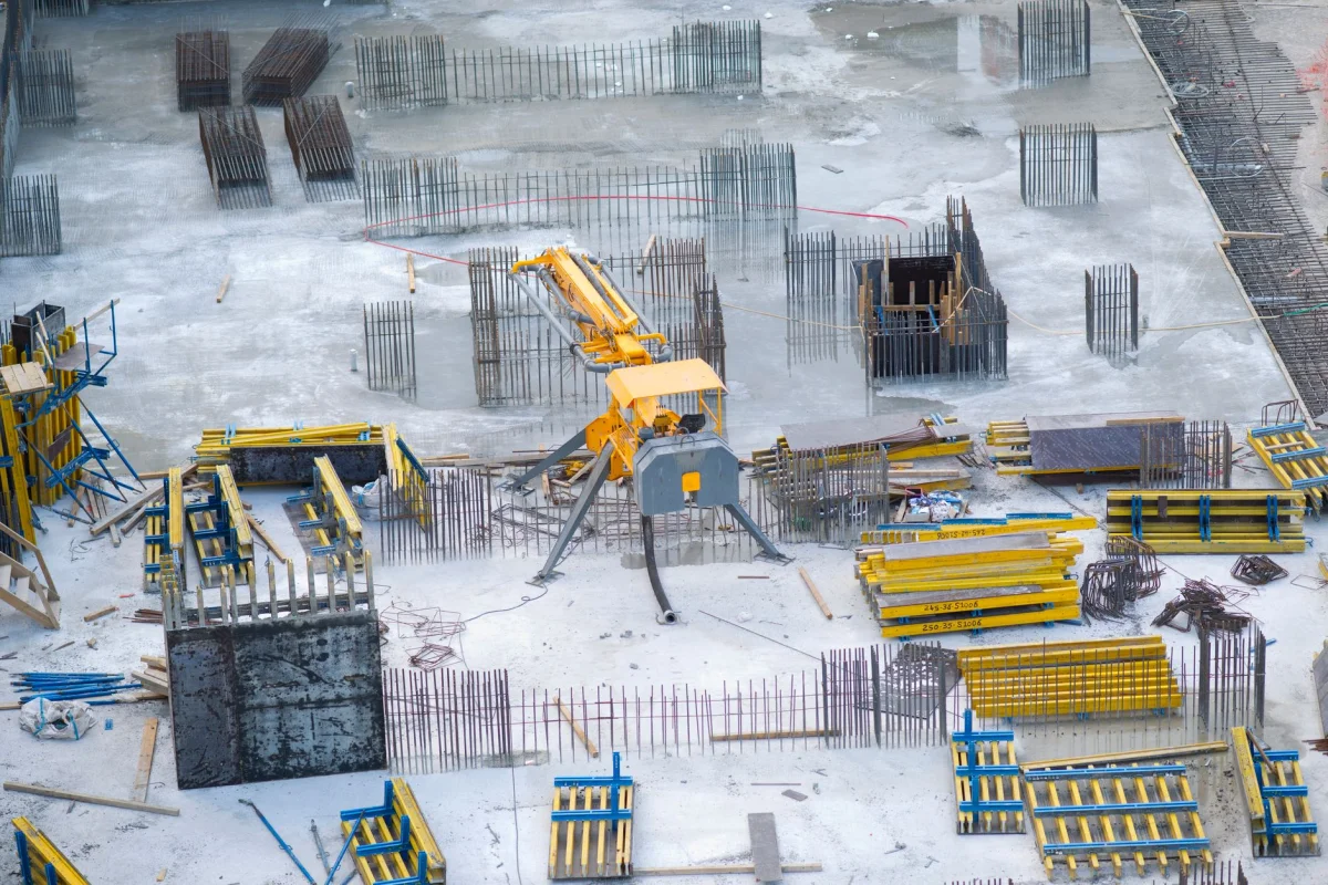 Freshly poured concrete slab at a construction site