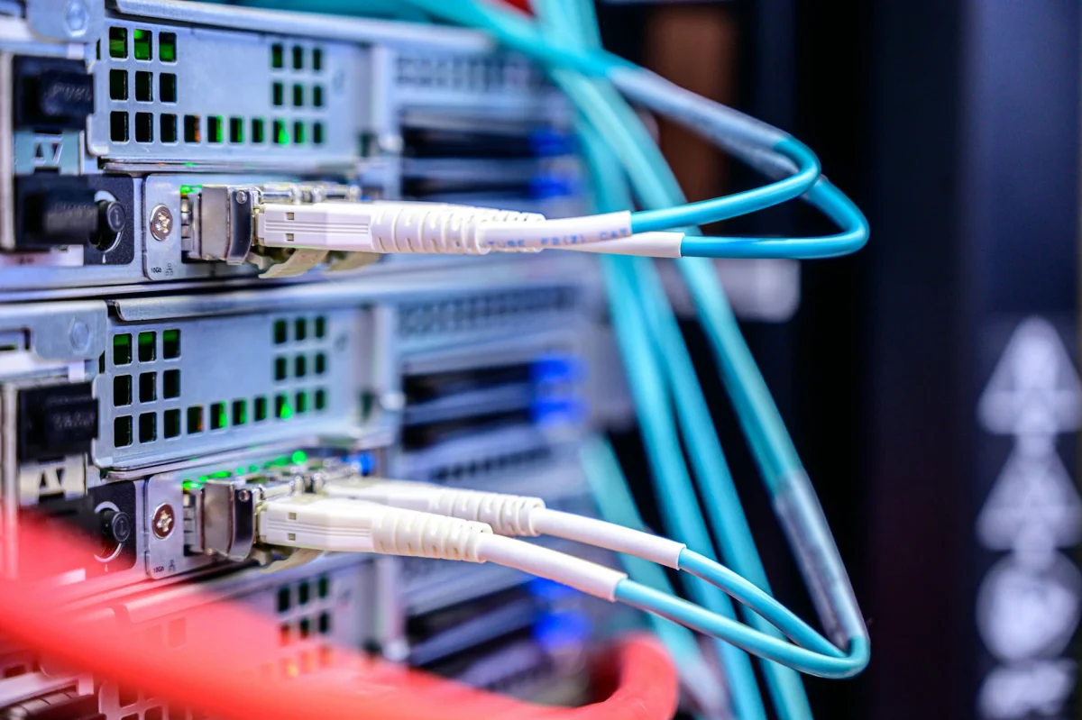 Server racks and bundled network cables in a data center