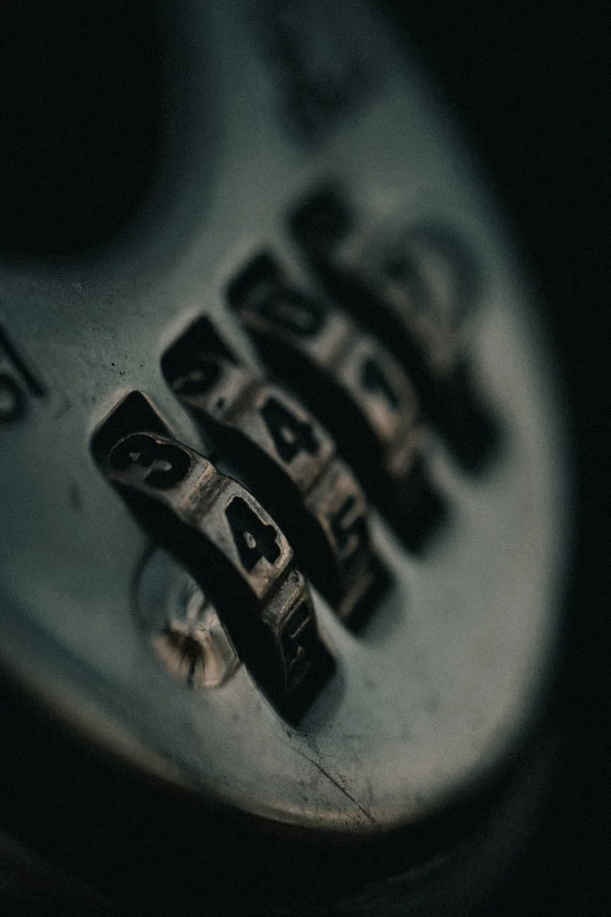 Close-up of a combination lock with numbered dials