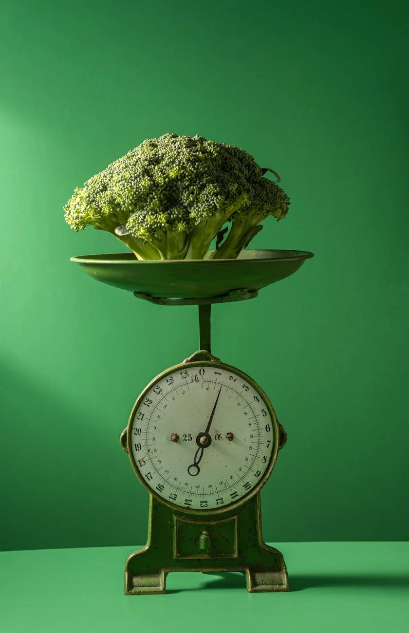 Kitchen scale with fresh produce for accurate nutritional measurement