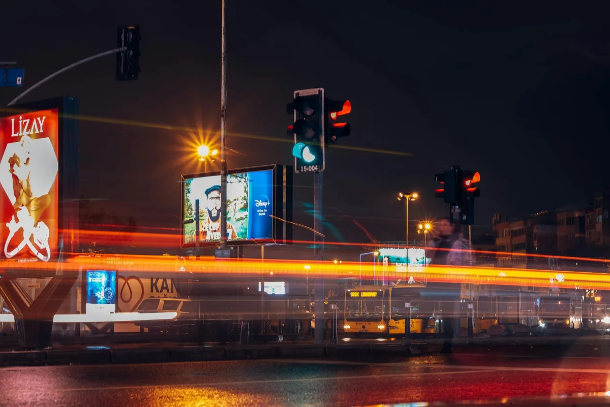 Advertising billboard along a city street