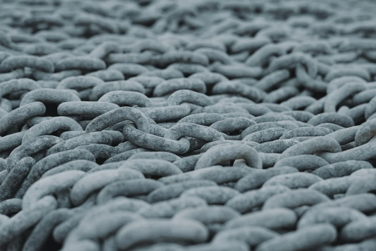 Close-up of a chain link symbolizing connected web pages and backlinks
