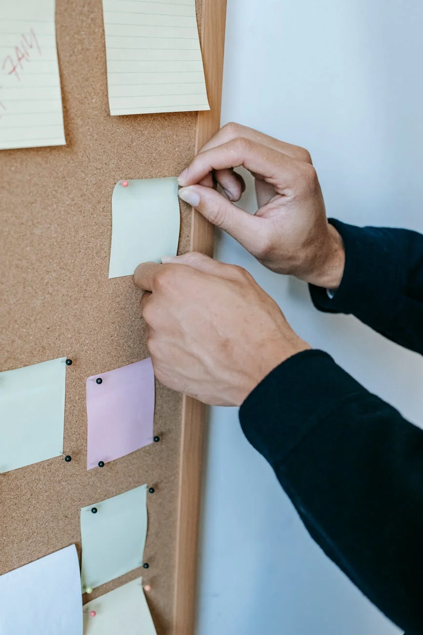 Organized planning board with color-coded notes for content scheduling